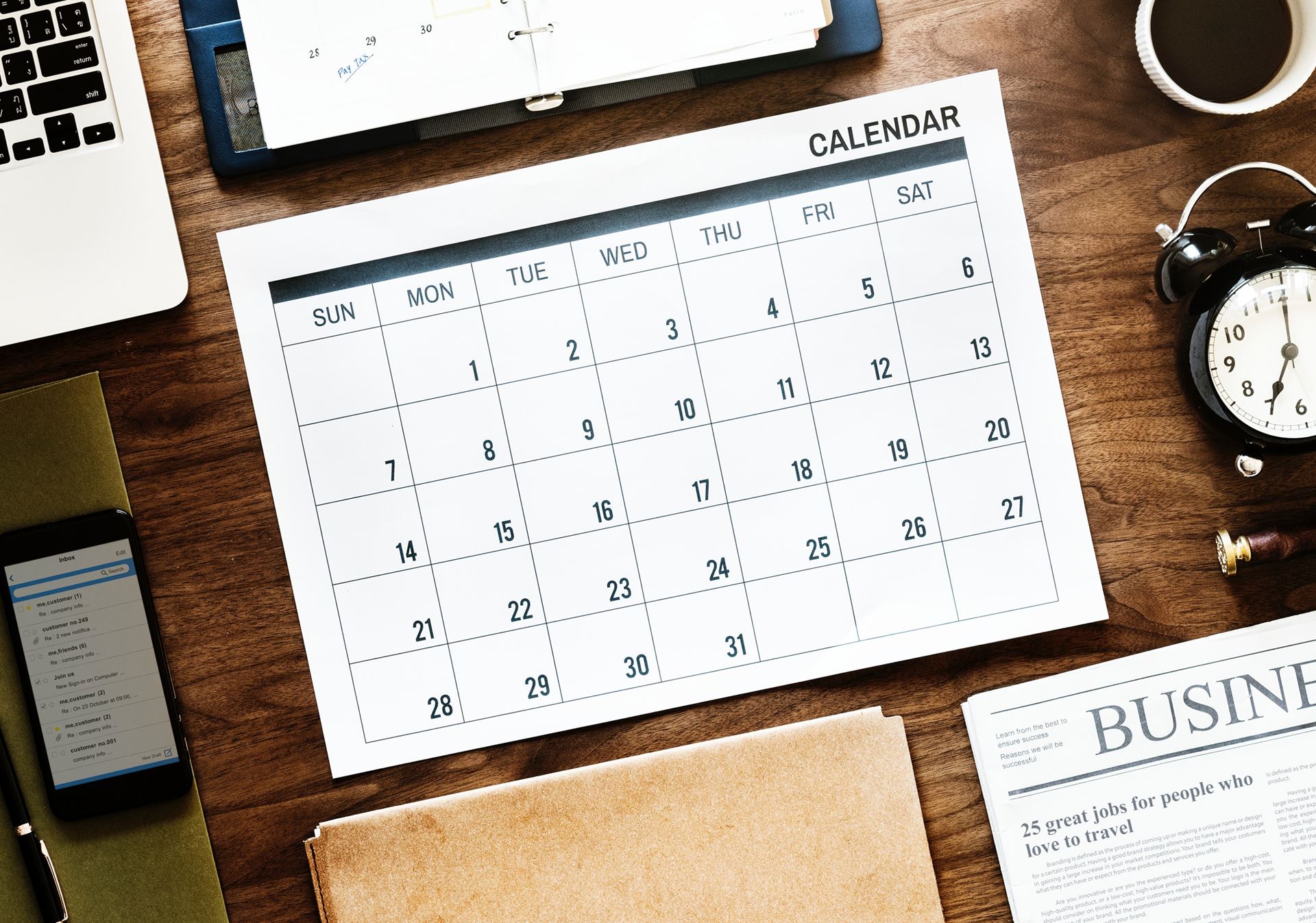 a calendar on a desk